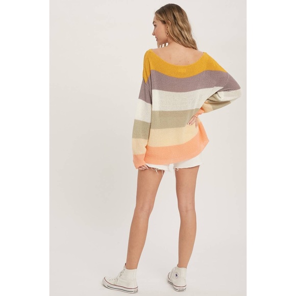 🆕 Color-Block Boatneck Knit Sweater Top - Picture 15 of 16